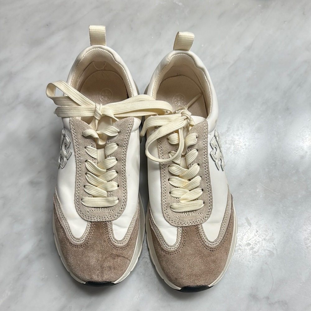 Tory Burch Good Luck Cream and Tan Sneakers